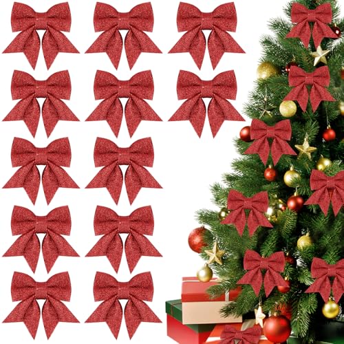 12 Stück Schleifen Weihnachtsbaum Deko, 12x15cm Rote Schleifen...
