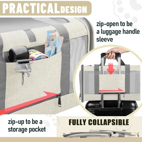 Image of GAPZER Large Cat Carrier Soft, Collapsible Travel Pet Carry Bag, Small Dogs | Big Kitten Cat 20lbs Mainecoon, Top Open Travel Shih-Tzu Pet Kennel, Yorkie Small Dog 10 Pound, 18x12x12, Durable Cloth Beige