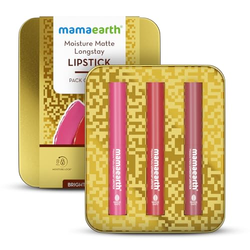 Mamaearth Moisture Matte Long Stay Lipstick Minis Gift Set – Bright and Bold | 8 Hour Moisture Lock | Up to 12-Hour Long Stay | Smudge Proof | Travel-Friendly| Gifting For Valentine’s Day, Birthday, Anniversary & Special Occasions | Rakhi Gift for Sister | Premium Gift Pack