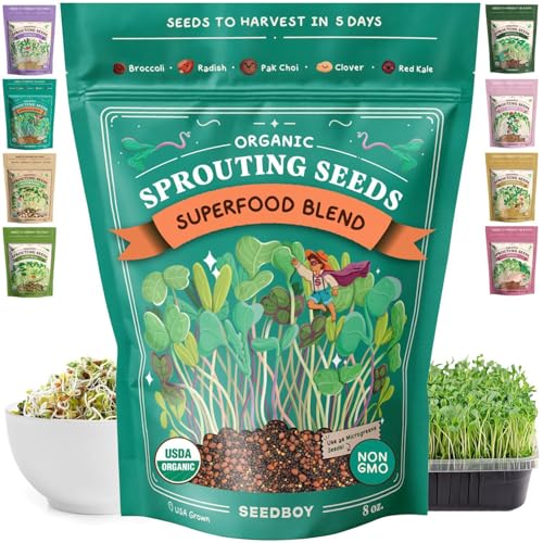 Seedboy Organic Non-GMO Sprouting Seeds, Superfood Blend - USA Grown Microgreens Mix with Broccoli...