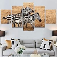 SIGNWIN 5 Panel Canvas Wall Art Animals Black and White Dramatic Group Modern Artwork for Home Decorations Ready to Hang - 60