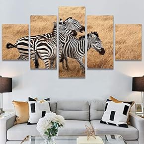 SIGNWIN 5 Panel Canvas Wall Art Animals Black...