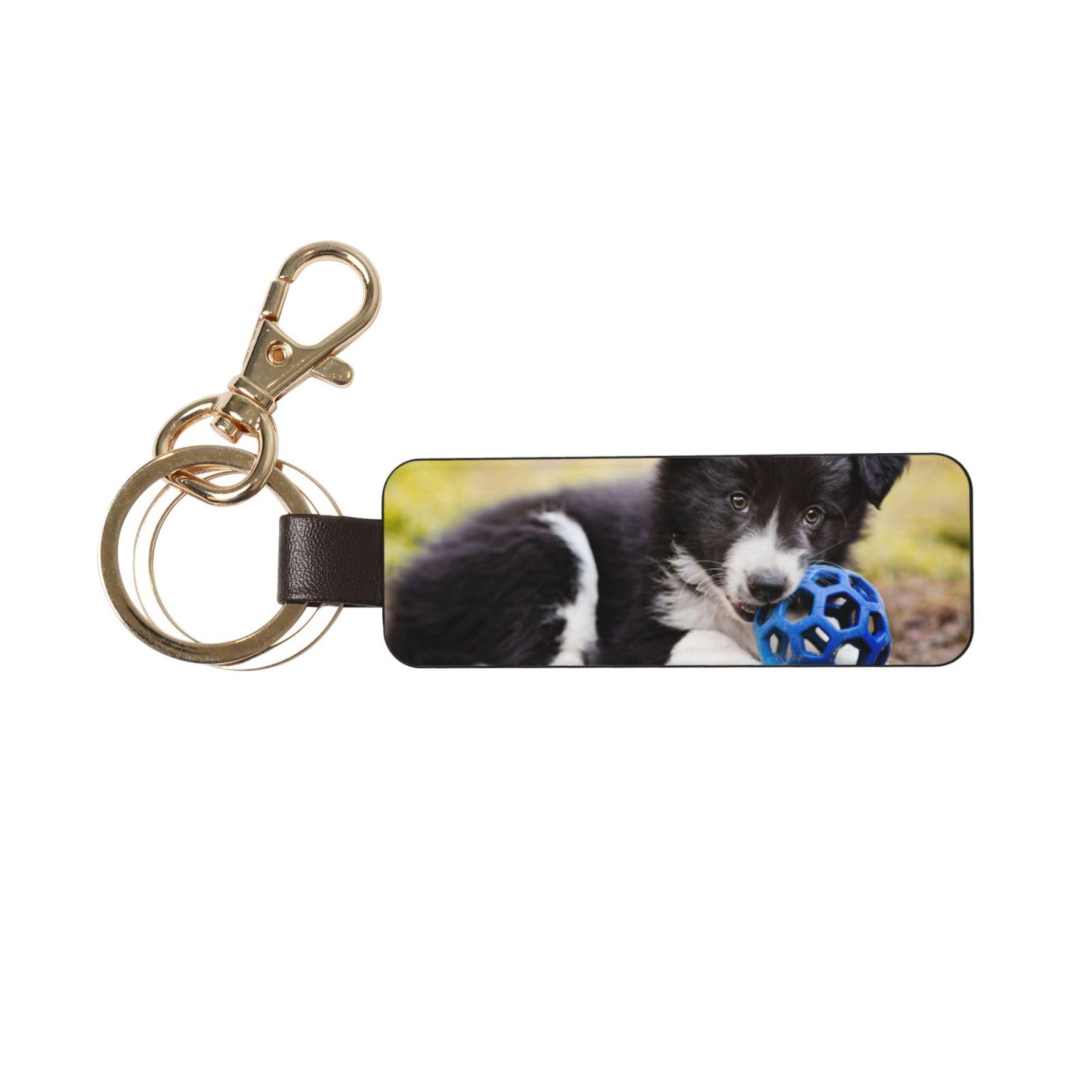 Hcmuxisen Unisex As Picture Border Collie Dogs Puppy Pets Black Border, Pu Leather Keychain, Keychains Keyring Key Chain Ring 1 Pc