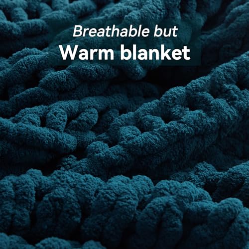 Negwoo Grobstrick-Überwurfdecke, 127,7 x 152,4 cm, Chenille-Garn für Bett, Couch, handgefertigt, Pfauenblau, gehäkelt, groß, dick… – Ansicht 6