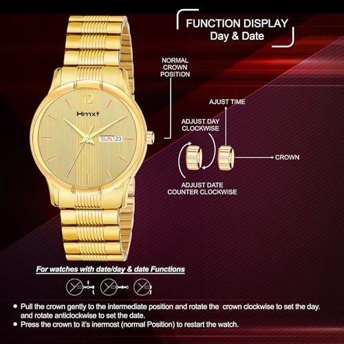 Image of HMXT-91 Golden Day & Date Stainless Steel Analog Watch for Men