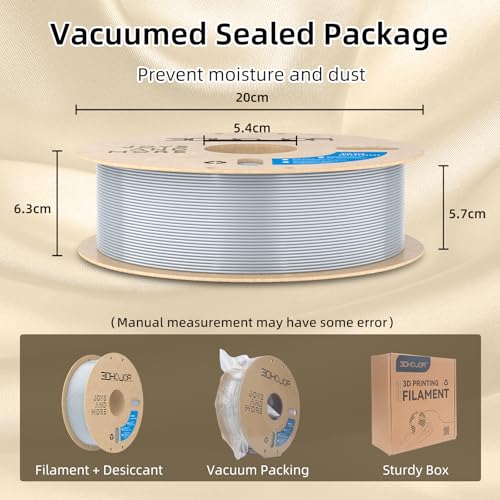 Image of 3DHoJor Silk PLA Filament 1.75mm, PLA Filament 1.75mm Silk Shiny 3D Printer Filament, 1kg Cardboard Spool (2.2lbs), Dimensional Accuracy + /- 0.03 mm, Fit Most FDM Printer(Metal Silver)