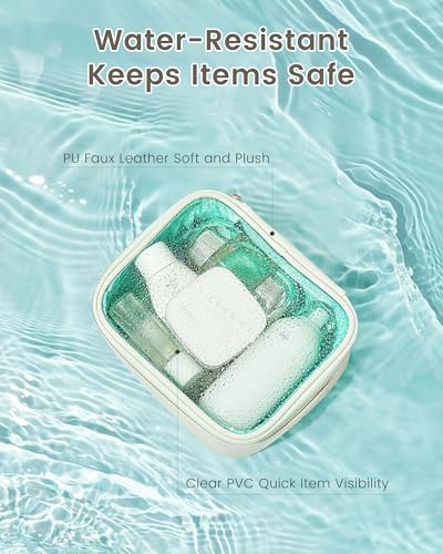ROWNYEON 3-Piece Premium Cosmetic Organizer Set - Clear PVC & Faux Leather Storage Bags with Jewel-Tone Blue Lining, Waterproof Travel Toiletry Cases for Home/Carry-On (Jumbo/Medium/Mini)4