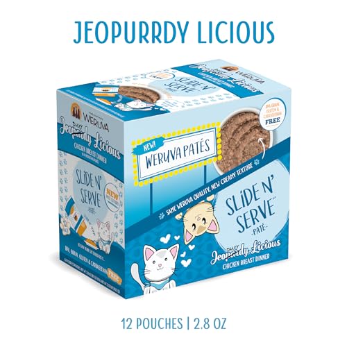 Weruva Slide N' Serve Paté Wet Cat Food, Jeopurrdy Licious Chicken Dinner, 2.8oz Pouch (Pack of 12)