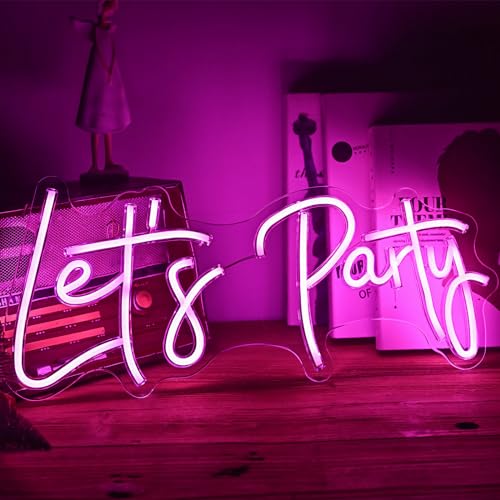 Image of Let's Party Neon Signs, Neon Light Sign for Wall Decor 20 x 9Inches Large LED Neon Sign Art Decorative Lights for Wedding Party Home Bar Store Festival, Pink