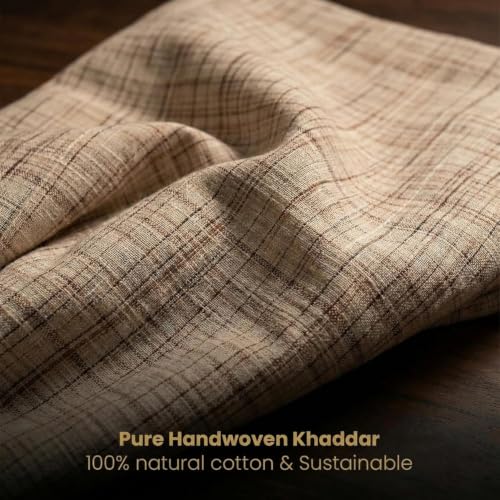 Image of Unstitched Cotton Fabric for Men and Women - Light Weight Trending Self Pattern Khadi Cotton Fabric Material (3 Meter, Almond White)