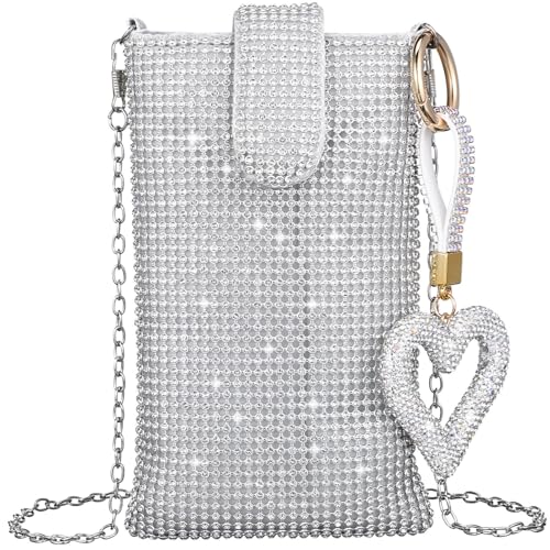 VALICLUD Silver Crossbody Purse Silver Bags for Women Crossbody Phone Bag Bling Purse Evening Bags Phone Bags for Women - Main Image