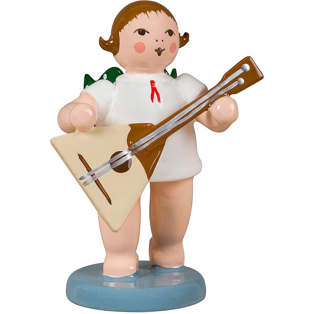 KDE Ellmann Angel with Balalaika - 6,5 cm / 2.6 inch - gr?ne Fl?Gel - Weihnachtsengel Erzgebirge