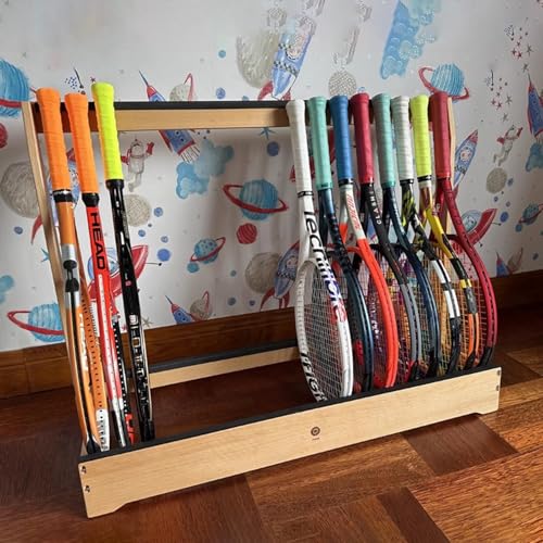 Kunovo Solid Wood Tennis Racket Storage Stand, School Kindergarten Badminton Racket Display Rack, 33-90 Cm Long Floor Standing Racket Storage Rack(L 63cm(24 3/4