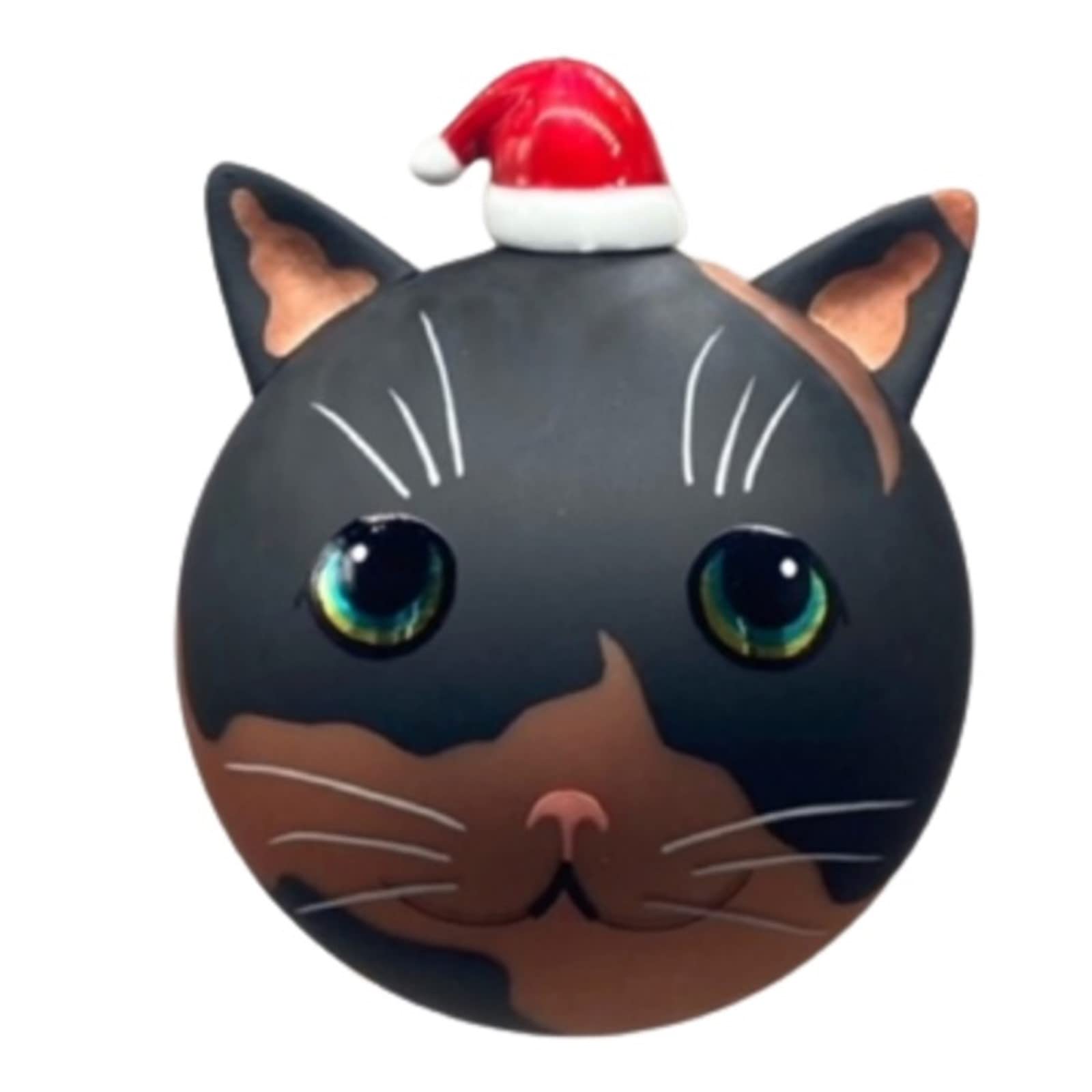 D. Stevens 48-1204 Hand-Blown Bauble Porcelain Cat Round Hanging Ornament, Brown and Black 4.5 Inches