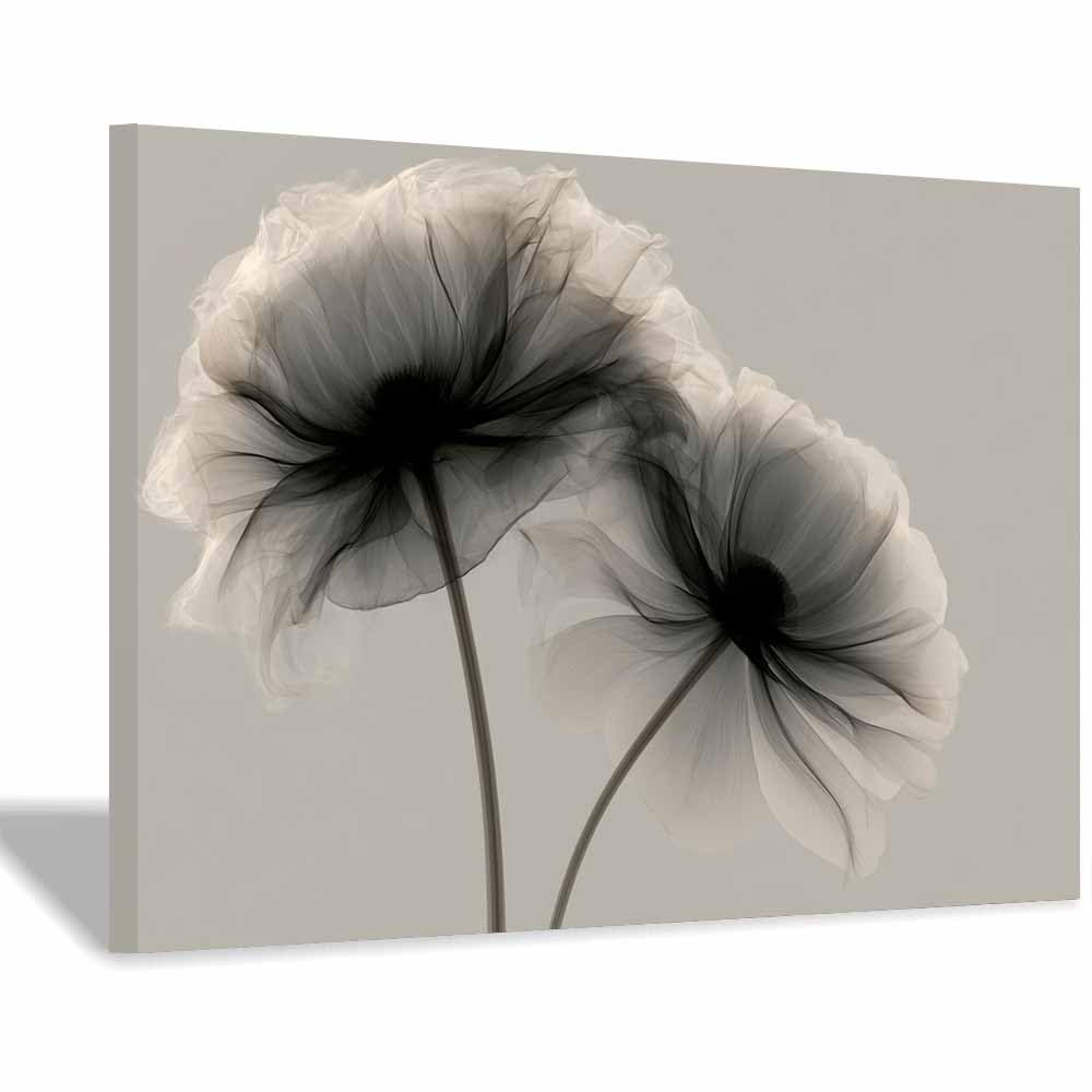 HOQIU Black And White Pictures Soft Smoke Poppies canvas wall art, decorative paintings, for Bedroom Living Room Bathroom Office Home Decoration(Multicolor)-60x80cm Framed