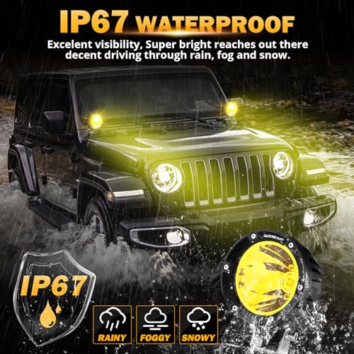 Image of Auxbeam C4 Series LED Pods 4In 72W Amber Fog Light, Round Spot Offroad Light, 2PCS 7200LM Amber Light Pod with Wiring Harness Kit, Driving Light Yellow Ditch Light for Jeep Motor SUV ATV UTV Wrangler