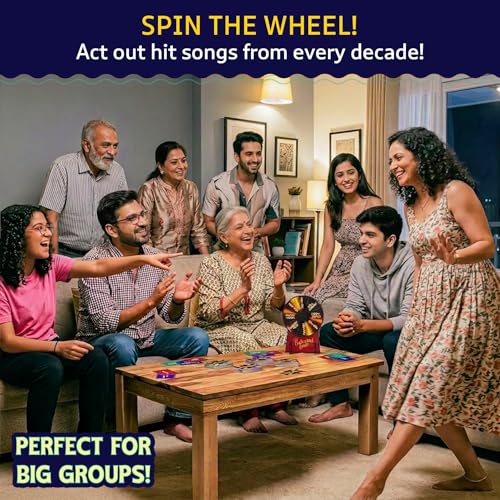 Image of Gouda Games Bollywood Beats - Spin the Wheel Song Guessing Party Game, Dumb Charades Style Bollywood Game, Act & Guess Songs, Family Game Night, Gift for Teens, Adults & Bollywood Fans