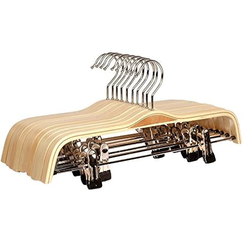 LOHAS Home 10-Pack Solid Natural Finish Wooden Trousers/Skirt Hangers with Anti-rust Clips Cover
