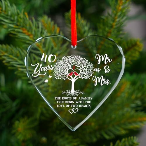 Image of 40th Anniversary Ornament 2024 - Heart Crystal Glass 40 Years of Love Keepsake for Christmas Tree - Perfect 40th Wedding for Couples and Parents