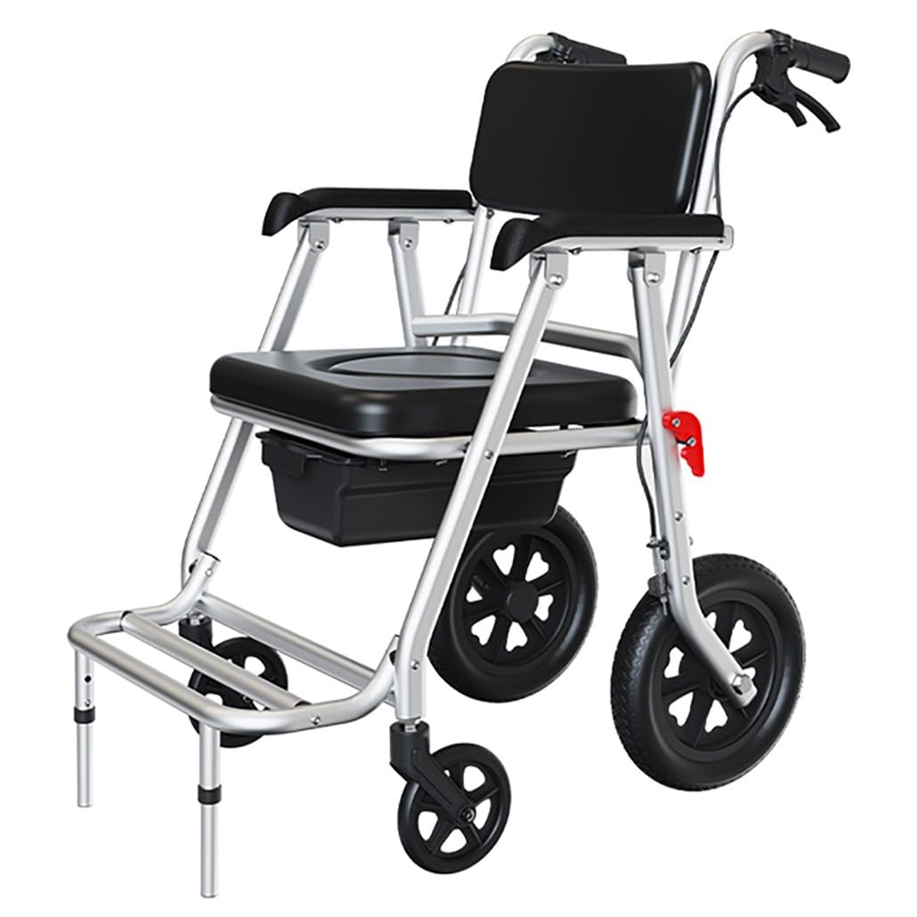 Comodino pieghevole con ruote, sedia da doccia imbottita con ruote e secchio for anziani, disabili, donne incinte(Black)