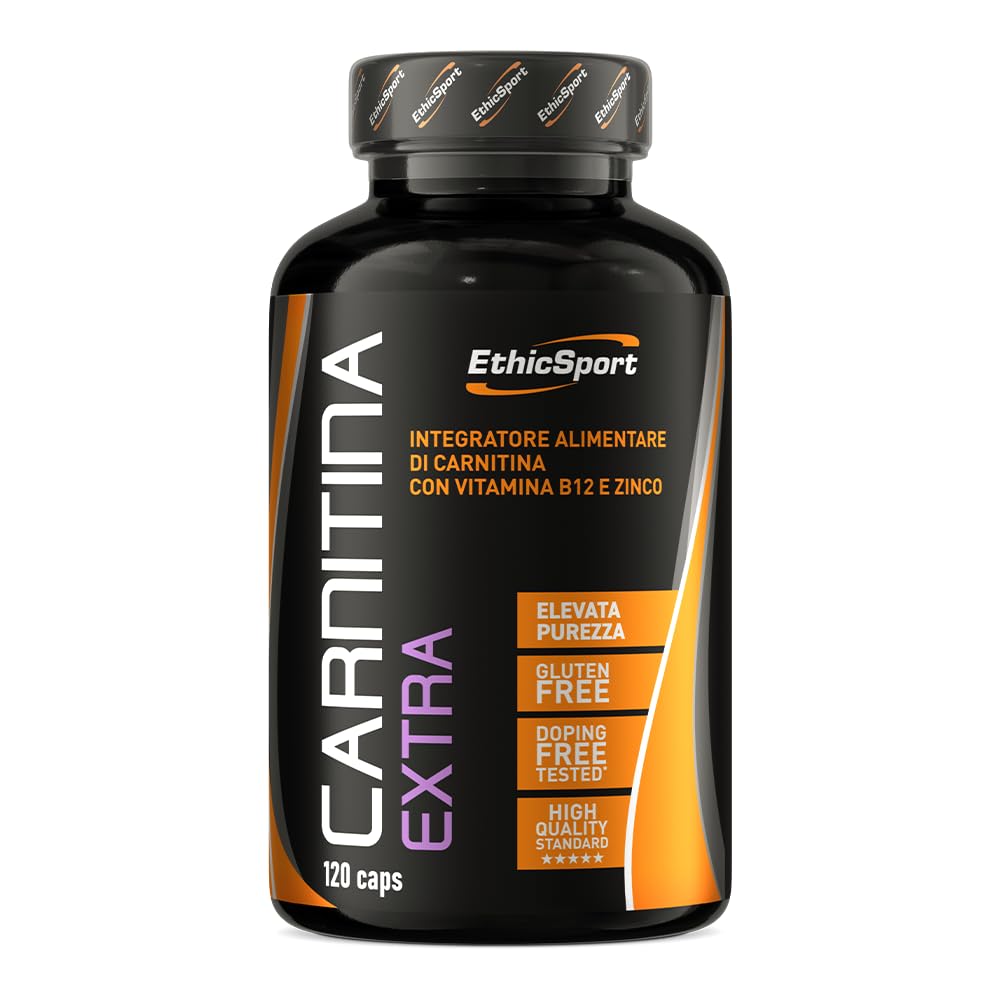 EthicSport Carnitina Extra – Integratore di L-Carnitina con Zinco e Vitamina B12 – Supporto al metabolismo energetico e degli acidi grassi – 120 capsule