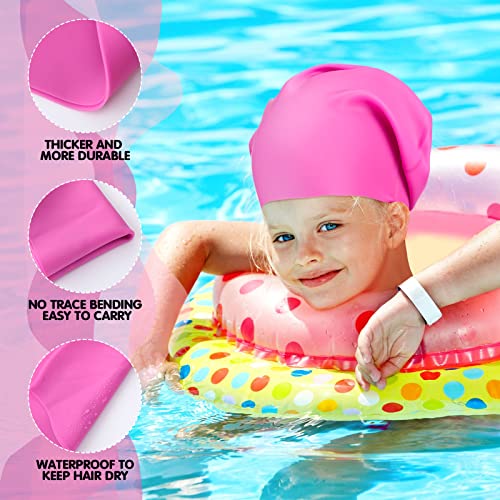Swimming Cap 2 Pack Silicone Swim Cap For Braids And Dreadlocks Girls Silicone Waterproof Swim Cap Shower Cap For Kids Teens With Long Hair Weaves Hair Extensions Curls (Black, Pink,M) #TOP5