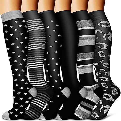 BLUEENJOY Copper Compression Socks for Women & Men (6 pairs) - Best Support for Nurses, Running, Hiking, Recovery