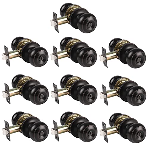 10Pack Gobrico Round Ball Door Knobs, Keyless Privacy Bedroom and Bathroom Handle Lockset, Thumb-Turn Locking Inside Privacy Function, Oil Rubbed Bronze Finish