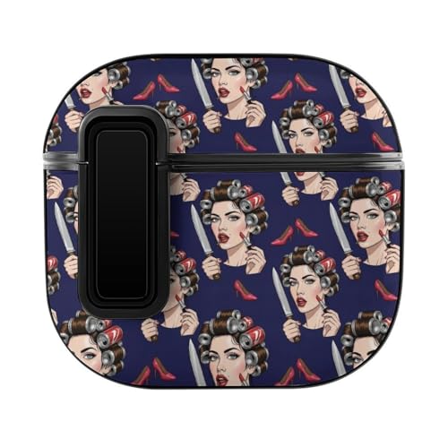 Aiyoolee Portable Plastic Shockproof Protector Knife Mirror Goth Gotik Gothic Women Girl Make Up Art Compatible with Airpods 4 Charging Case Cover, with Lock for Women Men