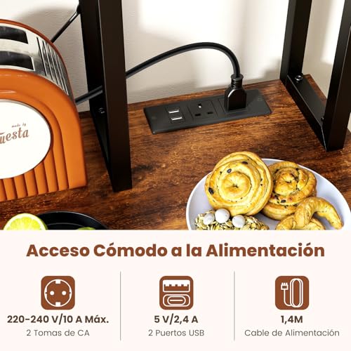COSTWAY Estantería de Cocina, Armario de Cocina, Mueble para Microondas de 6 Niveles con Estantes Abiertos de Madera, Ganchos y Cesta, Marco Metálico, Organizador Almacenaje Cocina para Aparatos - imagen 6