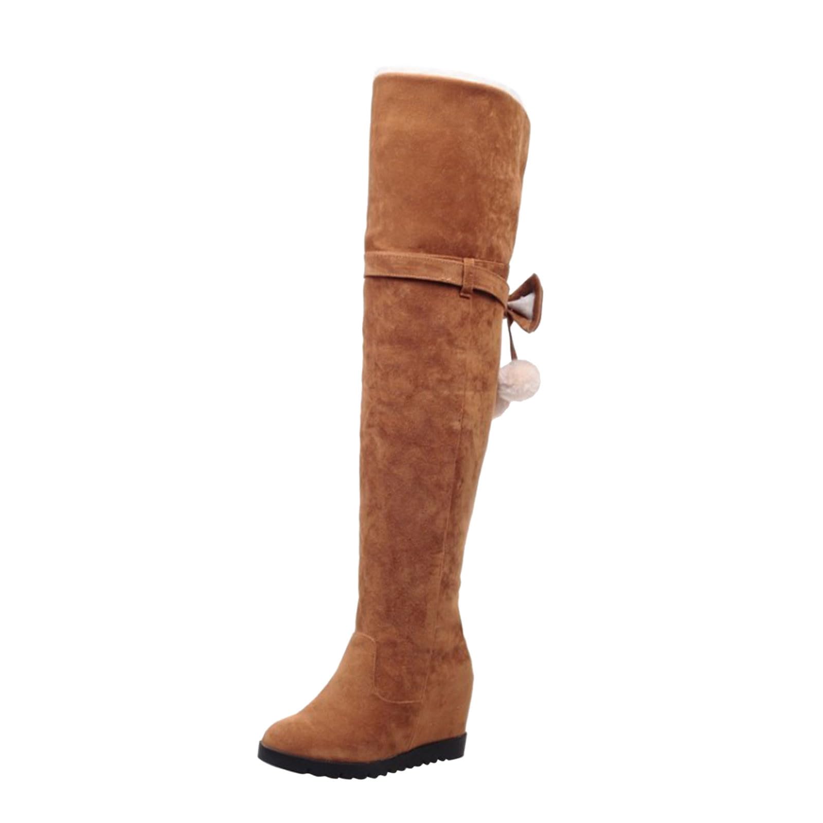 Generisch Botas de cuña por encima de la rodilla para mujer con plataforma con tacón medio botas de equitación punta redonda sin cierre botas de nieve botas de vaquero botas de mujer botas