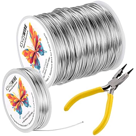 18 Gauge(1.0mm) Aluminum Wire 328 Feet(100M) KSVZS Bendable Metal Wire for Crafts,Sculpting,Armature,Jewelry Making【3-in-1】+18Gauge(1.0mm) Wire 32.8Ft(10M)+1 Pliers(Silver)… Cover