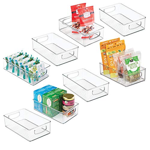 mDesign Plastic Kitchen Pantry Cabinet, Refrigerator or Freezer Food Storage Bins with Handles