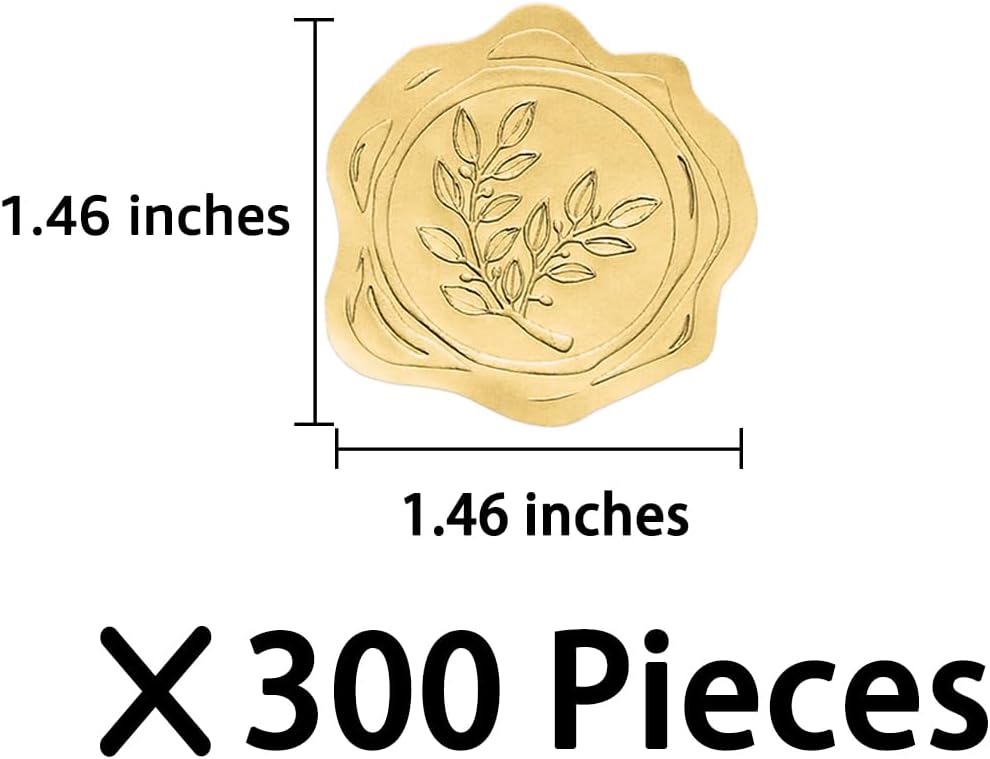 300 Pieces Embossed Gold Foil Stickers Gold Stickers for Envelopes, Wedding Invitations, Christmas Greeting Cards Envelopes (Gold Olive Branch)