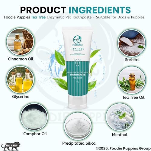 Image of Foodie Puppies Dental Care Tea Tree Toothpaste for Dogs - 100g with Soothing Mix of Tea Tree and Cinnamon Oil | Tartar Control Enzymatic Toothpaste Suitable for All Dogs and Puppies