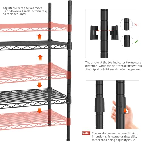 Image of Premium Heavy-Duty 4-Tier Black Metal Wire Storage Rack Shelf Organizer | Adjustable Multipurpose Freestanding Shelving Unit for Home, Office, Kitchen | Size 14 inch D x 30 inch W x 48 inch H Inch