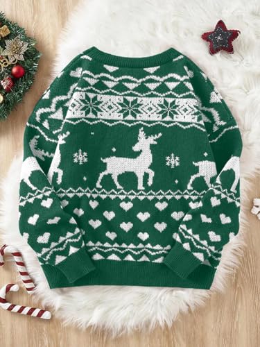 Image of Girls Christmas Pullover Sweaters Reindeer Elk Snow Long Sleeve Crew Neck Chunky Tops