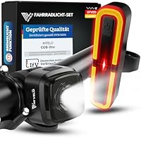 Fahrradlicht Set mit Bremsanzeige - Fahrradlampe LED StVZO zugelassen & IPX5 wasserdicht - Fahrradbeleuchtung vorne & hinten USB aufladbar - Fahrrad Frontlicht & Rücklicht mit aufladbarem Power-Akku