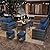 U-MAX 7 Pieces Patio Furniture Set, Outdoor Sectional Sofa Conversation Set, All Weather Wicker Rattan Dining Table & Chair with Ottoman, Grey Rattan&Blue Cushion