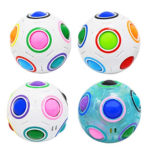 Coolzon Magic Rainbow Puzzle Ball Speed Cube Ball Toy Brain Teaser, Puzzle Cube Balls Puzzle Brain Games Toys for Kids, Set of 4 Pack