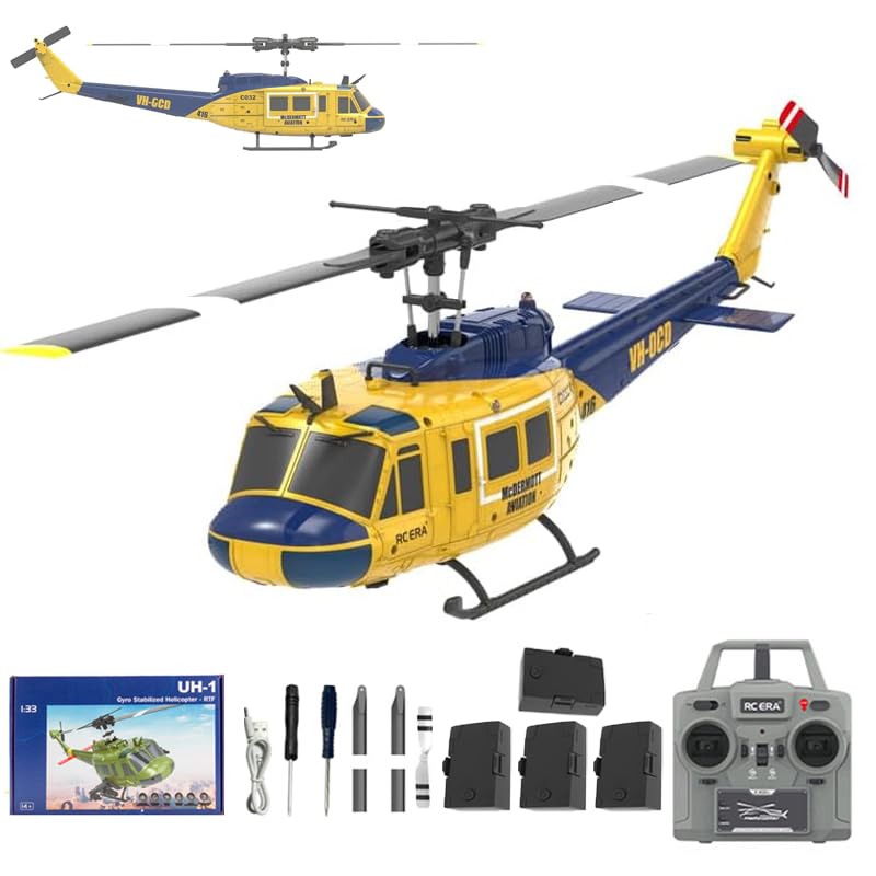 Meiurlex 1/48 RC Helicopter for Adults, RC ERA C032 UH-1 Huey 2.4G 6CH Gyro Stabilized Remote Control Aircraft with Altitude Hold & Optical Flow, One-Key Takeoff/Landing