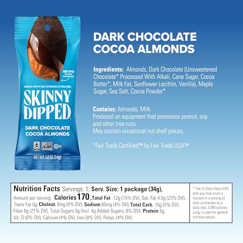 Image of SkinnyDipped Snack Attack Almond Variety Pack, 1.2oz Bags | 15 Pack | Crunchy Whole Almonds Thinly Dipped in Chocolate | Gluten Free | Plant Protein Snack Packs
