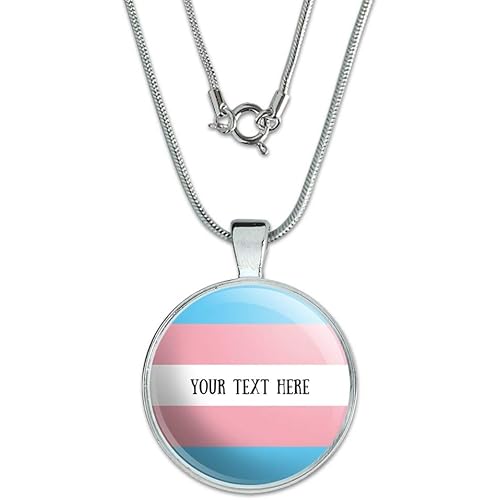 Personalized Custom 1 Line Transgender Pride Flag 1" Pendant with Sterling Silver Plated Chain