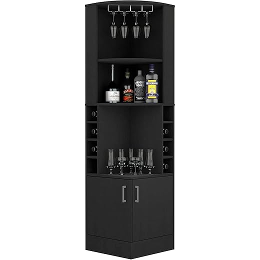 Corner Bar Cabinet with Glass Rack