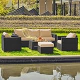 wudipatio 7 Pieces Outdoor Patio Furniture Sets, PE Rattan Wicker Patio Conversation Set with Tea Table (Black/GR, A/XB)