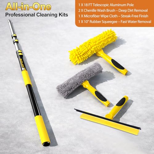 Image of 24ft Squeegee Window Cleaner with Extension Pole,2 in 1 Window Cleaning Tool with 5-Stage Telescopic Pole & Rotatable Head,Window Washing Equipment for Solar Panel, RV, Indoor /Outdoor Window,Car Glass
