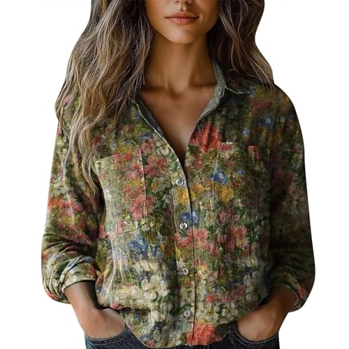 Vintage Boho Tops for Women Floral Print Shirt Casual Long Sleeve...