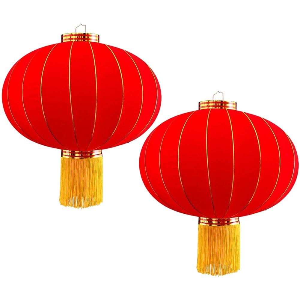 Baokuan Chinese New Year Lantern, Traditional Spring Festival Hanging Ornament, Flocking Cloth Lantern with Tassels for Lunar New Year