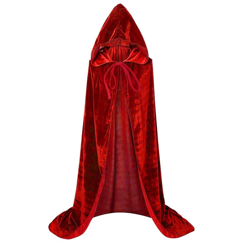 FUIPVGI Capa vermelha de 140 cm/55 polegadas, para Halloween, fantasia de bruxa, fantasia de parca, para adultos, cosplay de vampiro, fantasia de vampiro, Vermelho, Tamanho único