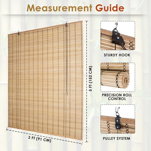 Image of Story@Home Bamboo Curtains for Outdoor W 3 ft x H 5 ft (Pack of 2) Rope Mechanism Roll Up Down Bamboo Shade for Sunlight Dust Protection Window Chick Blinds for Balcony - Beige & White